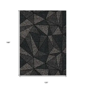 10' X 14' Black Charcoal And Gray Geometric Washable Indoor Outdoor Area Rug