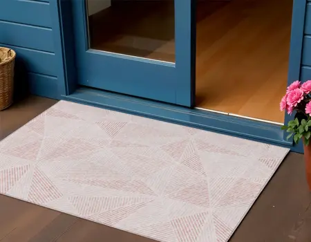 3' X 5' Blush And Pink Geometric Washable Indoor Outdoor Area Rug