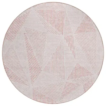 8' Blush And Pink Round Geometric Washable Indoor Outdoor Area Rug