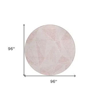 8' Blush And Pink Round Geometric Washable Indoor Outdoor Area Rug