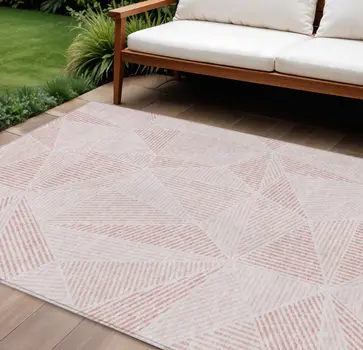 8' X 10' Blush And Pink Geometric Washable Indoor Outdoor Area Rug