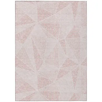 10' X 14' Blush And Pink Geometric Washable Indoor Outdoor Area Rug