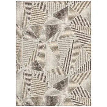 3' X 5' Brown Taupe And Beige Geometric Washable Indoor Outdoor Area Rug