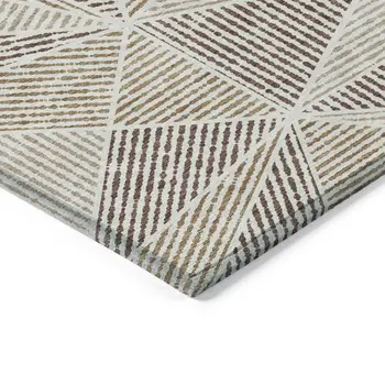 3' X 5' Brown Taupe And Beige Geometric Washable Indoor Outdoor Area Rug