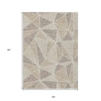 5' X 8' Brown Taupe And Beige Geometric Washable Indoor Outdoor Area Rug
