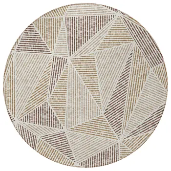 8' Brown Taupe And Beige Round Geometric Washable Indoor Outdoor Area Rug