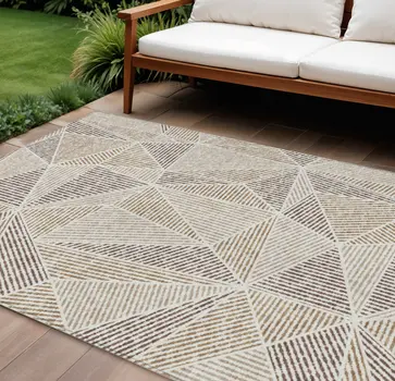 10' X 14' Brown Taupe And Beige Geometric Washable Indoor Outdoor Area Rug