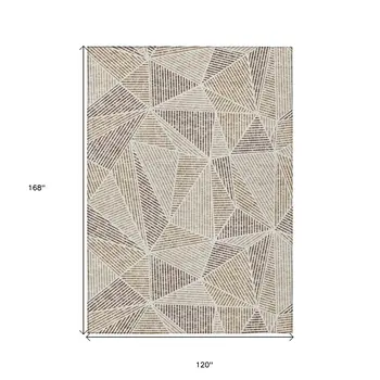 10' X 14' Brown Taupe And Beige Geometric Washable Indoor Outdoor Area Rug