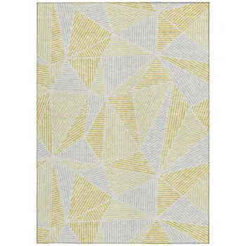 3' X 5' Gold Gray And Wheat Geometric Washable Indoor Outdoor Area Rug