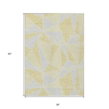 3' X 5' Gold Gray And Wheat Geometric Washable Indoor Outdoor Area Rug