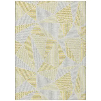 5' X 8' Gold Gray And Wheat Geometric Washable Indoor Outdoor Area Rug