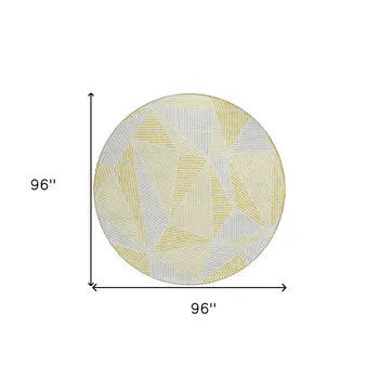 8' Gold Gray And Wheat Round Geometric Washable Indoor Outdoor Area Rug