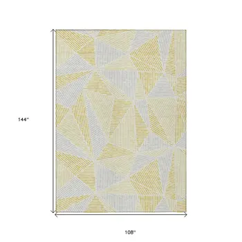 9' X 12' Gold Gray And Wheat Geometric Washable Indoor Outdoor Area Rug