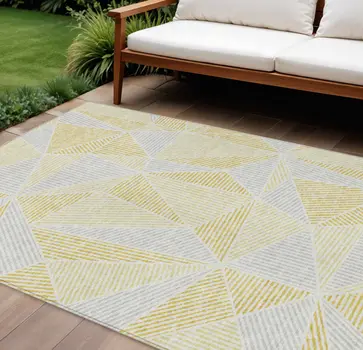 10' X 14' Gold Gray And Wheat Geometric Washable Indoor Outdoor Area Rug