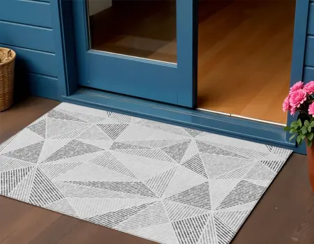 3' X 5' Gray Charcoal And Silver Geometric Washable Indoor Outdoor Area Rug