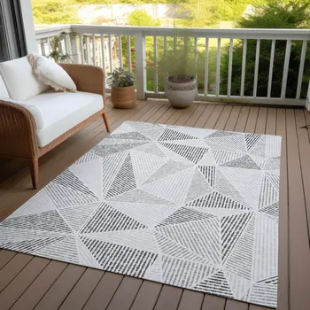 3' X 5' Gray Charcoal And Silver Geometric Washable Indoor Outdoor Area Rug