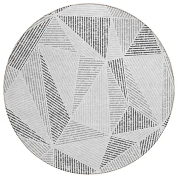 8' Gray Charcoal And Silver Round Geometric Washable Indoor Outdoor Area Rug