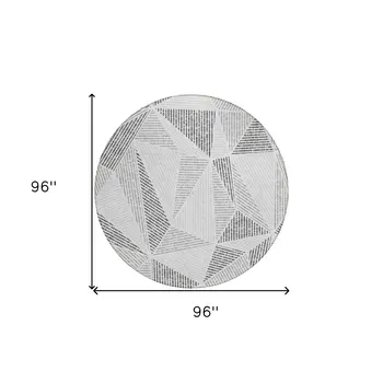 8' Gray Charcoal And Silver Round Geometric Washable Indoor Outdoor Area Rug