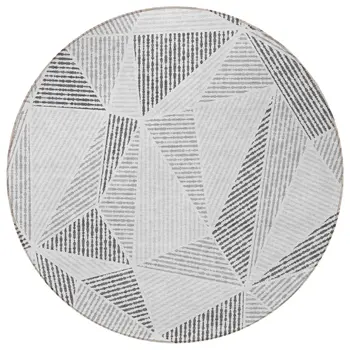 8' Gray Charcoal And Silver Round Geometric Washable Indoor Outdoor Area Rug