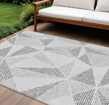 9' X 12' Gray Charcoal And Silver Geometric Washable Indoor Outdoor Area Rug