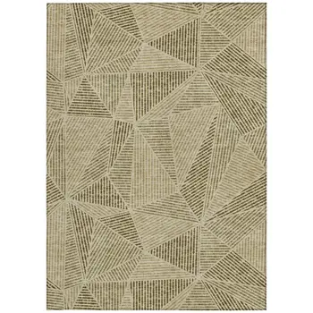 5' X 8' Khaki Brown And Beige Geometric Washable Indoor Outdoor Area Rug