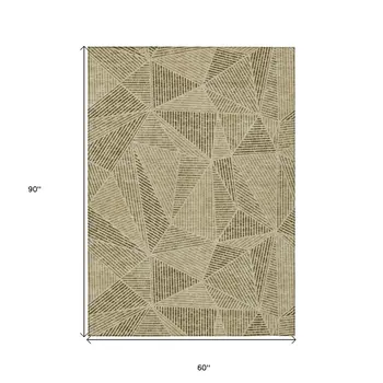 5' X 8' Khaki Brown And Beige Geometric Washable Indoor Outdoor Area Rug