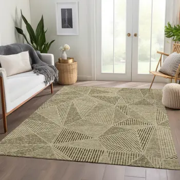 5' X 8' Khaki Brown And Beige Geometric Washable Indoor Outdoor Area Rug