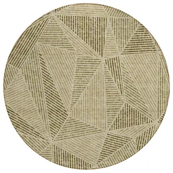 8' Khaki Brown And Beige Round Geometric Washable Indoor Outdoor Area Rug