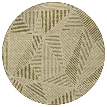 8' Khaki Brown And Beige Round Geometric Washable Indoor Outdoor Area Rug