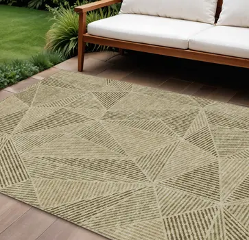 8' X 10' Khaki Brown And Beige Geometric Washable Indoor Outdoor Area Rug