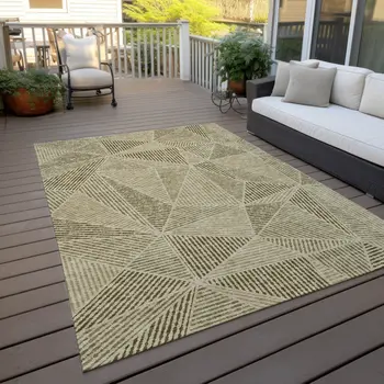 9' X 12' Khaki Brown And Beige Geometric Washable Indoor Outdoor Area Rug
