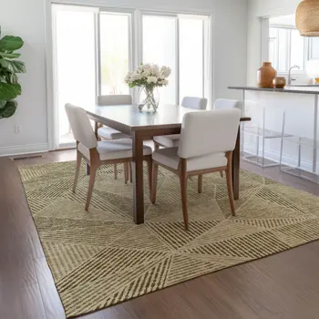 9' X 12' Khaki Brown And Beige Geometric Washable Indoor Outdoor Area Rug