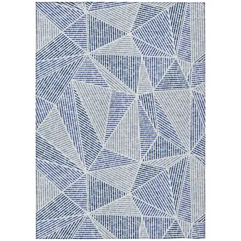 3' X 5' Navy Blue And Denim Blue Geometric Washable Indoor Outdoor Area Rug