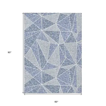 5' X 8' Navy Blue And Denim Blue Geometric Washable Indoor Outdoor Area Rug