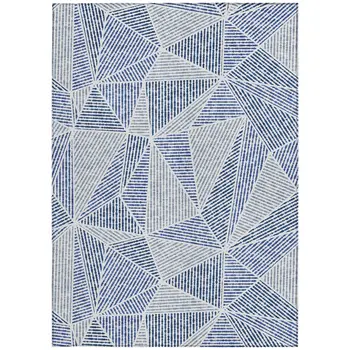 8' X 10' Navy Blue And Denim Blue Geometric Washable Indoor Outdoor Area Rug