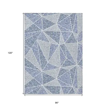 8' X 10' Navy Blue And Denim Blue Geometric Washable Indoor Outdoor Area Rug