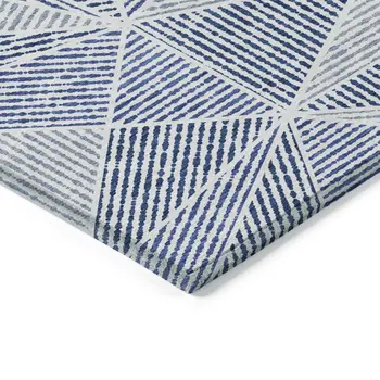 9' X 12' Navy Blue And Denim Blue Geometric Washable Indoor Outdoor Area Rug