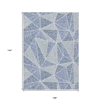 9' X 12' Navy Blue And Denim Blue Geometric Washable Indoor Outdoor Area Rug