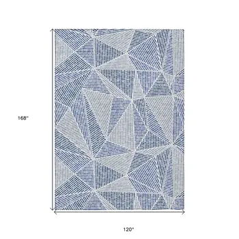 10' X 14' Navy Blue And Denim Blue Geometric Washable Indoor Outdoor Area Rug