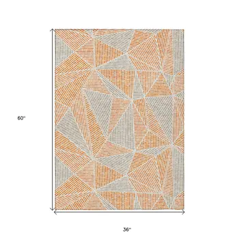 3' X 5' Orange Gray And Silver Geometric Washable Indoor Outdoor Area Rug