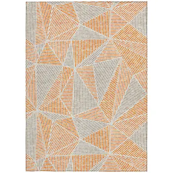 5' X 8' Orange Gray And Silver Geometric Washable Indoor Outdoor Area Rug