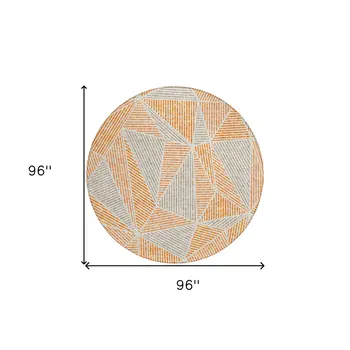 8' Orange Gray And Silver Round Geometric Washable Indoor Outdoor Area Rug
