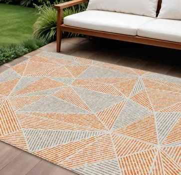 9' X 12' Orange Gray And Silver Geometric Washable Indoor Outdoor Area Rug