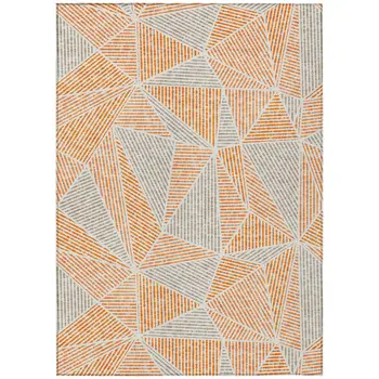 9' X 12' Orange Gray And Silver Geometric Washable Indoor Outdoor Area Rug
