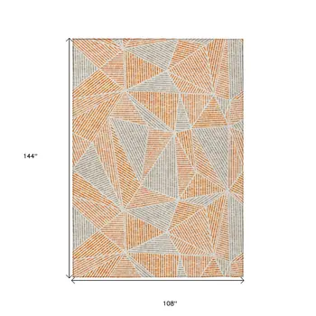 9' X 12' Orange Gray And Silver Geometric Washable Indoor Outdoor Area Rug