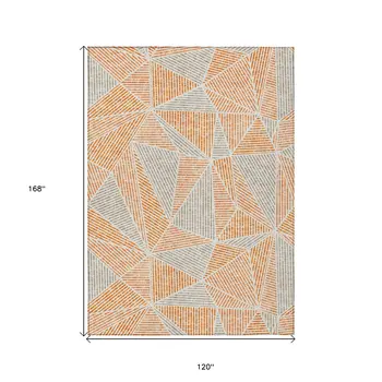 10' X 14' Orange Gray And Silver Geometric Washable Indoor Outdoor Area Rug