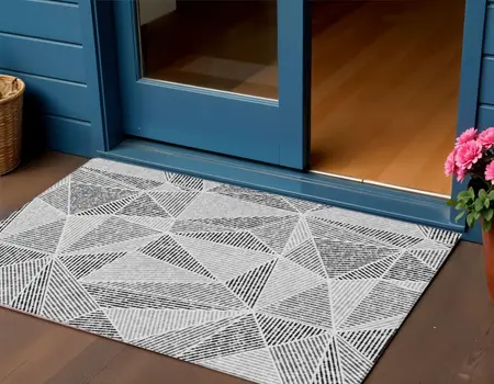 3' X 5' Pewter Charcoal And Gray Geometric Washable Indoor Outdoor Area Rug