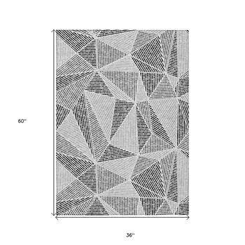 3' X 5' Pewter Charcoal And Gray Geometric Washable Indoor Outdoor Area Rug