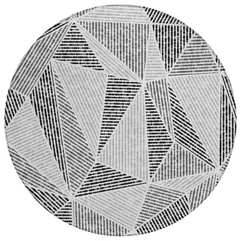8' Pewter Charcoal And Gray Round Geometric Washable Indoor Outdoor Area Rug
