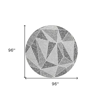 8' Pewter Charcoal And Gray Round Geometric Washable Indoor Outdoor Area Rug